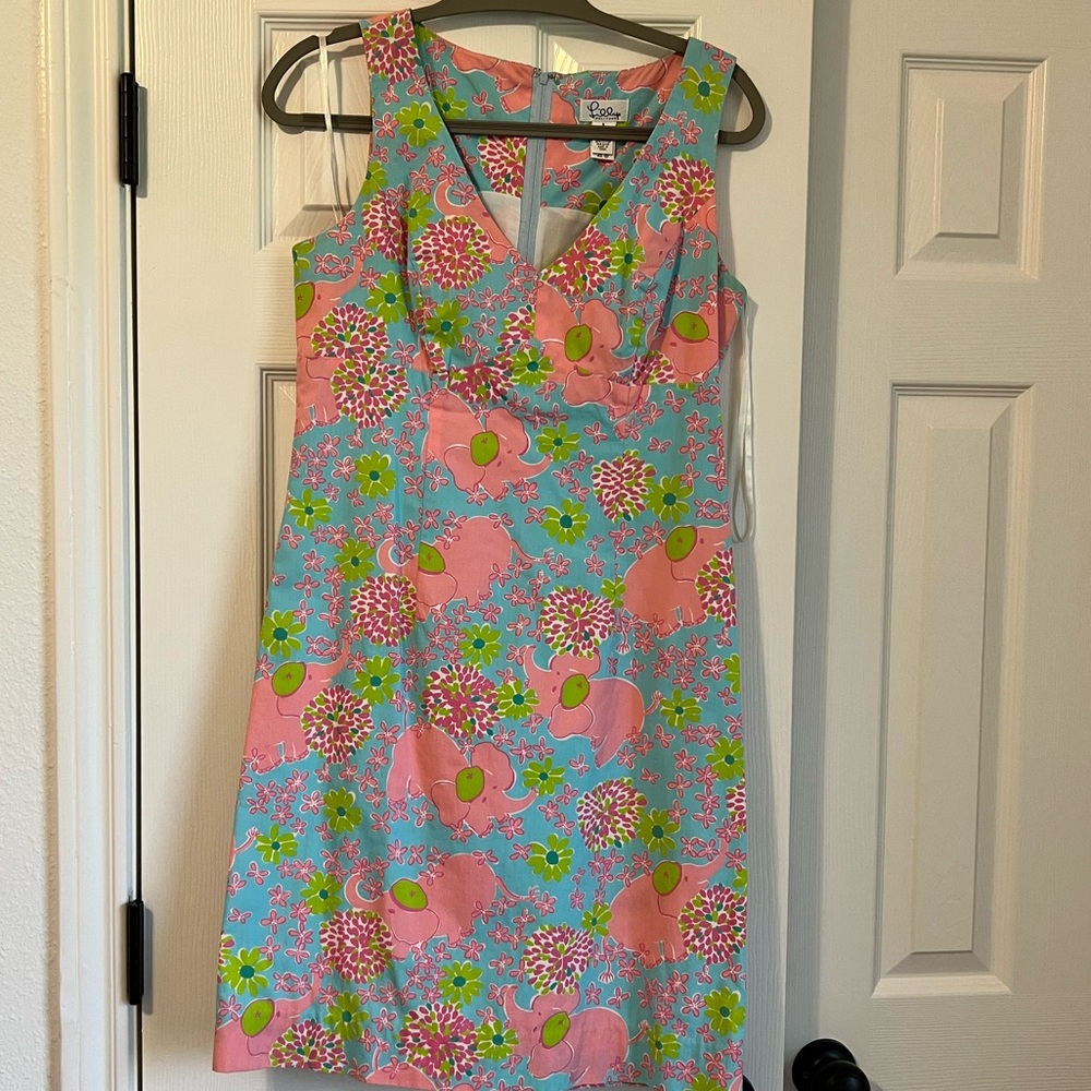 Lilly Pulitzer Vintage white tag shift dress in pink elephant print size 8